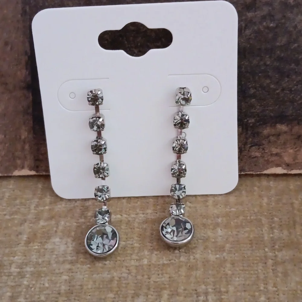 Monet Smokey Gray Rhinestone Faceted Silver Toned Dangle Earrings